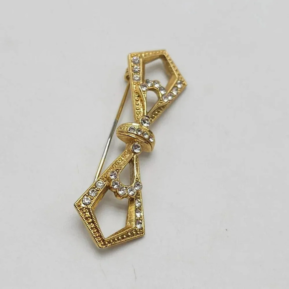 1928 Collection Clear Rhinestone Art Deco Style Bow Brooch Vintage - Picture 3 of 4